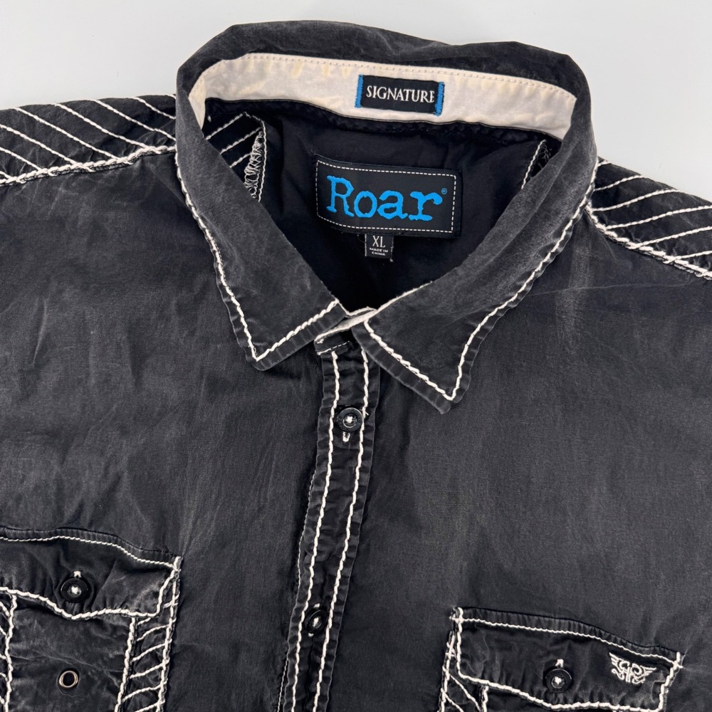 Roar Button Down Shirt Mens XL Black Western Contrast Stitch Tactful JR W51915JR